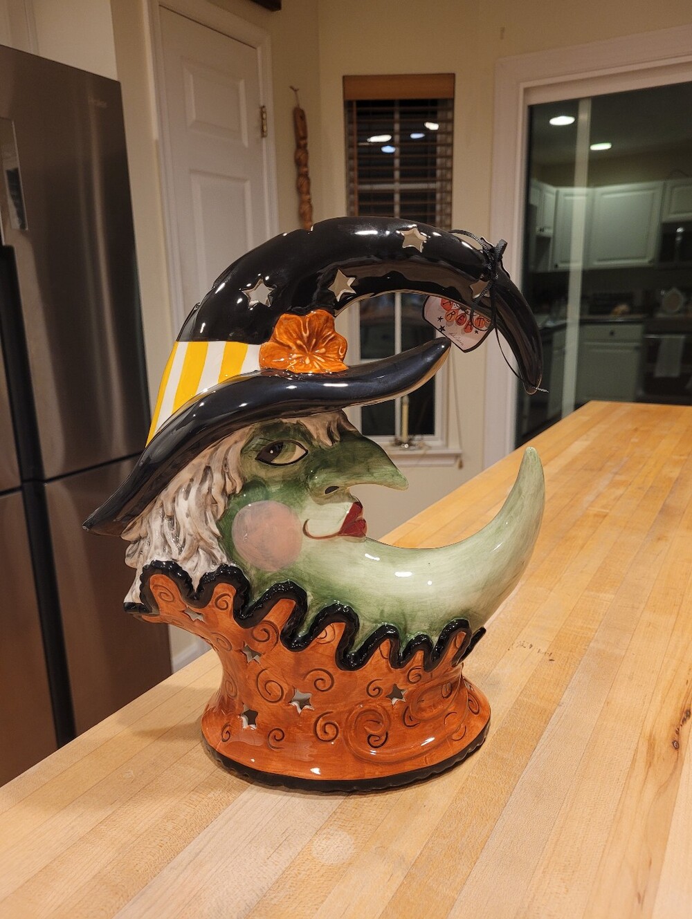 NEW Blue Sky Clayworks Hand-Painted Witch Moon Ceramic Tea Light Figurine